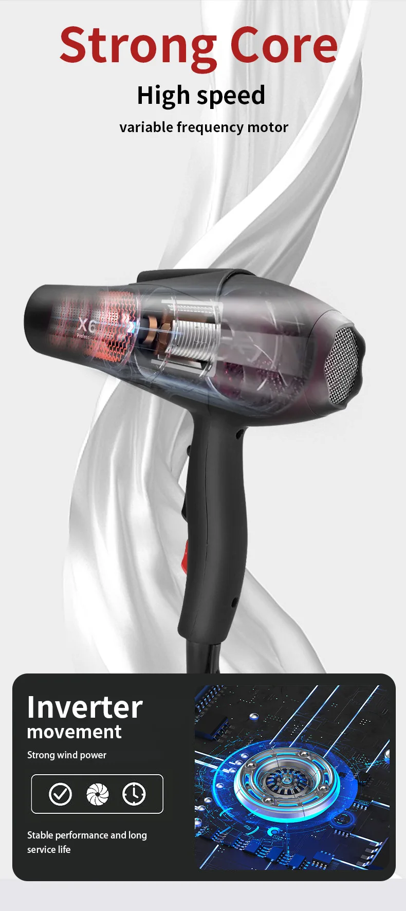 Neuer professioneller Haartrockner für Friseursalons, 2400W, hohe Leistung, starke Windgeschwindigkeit, Trocknung für zu Hause, empfohlener Haartrockner, EU/US-Stecker – Detail 3
