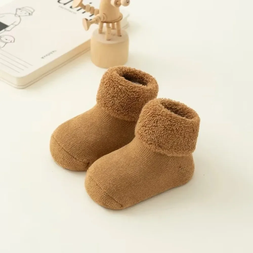 Fashion 0-3Year Kids Woolen Socks Winter Thick Warm Velvet Lining Snow Floor Socks Newborn Footwear Looped Children Stockings