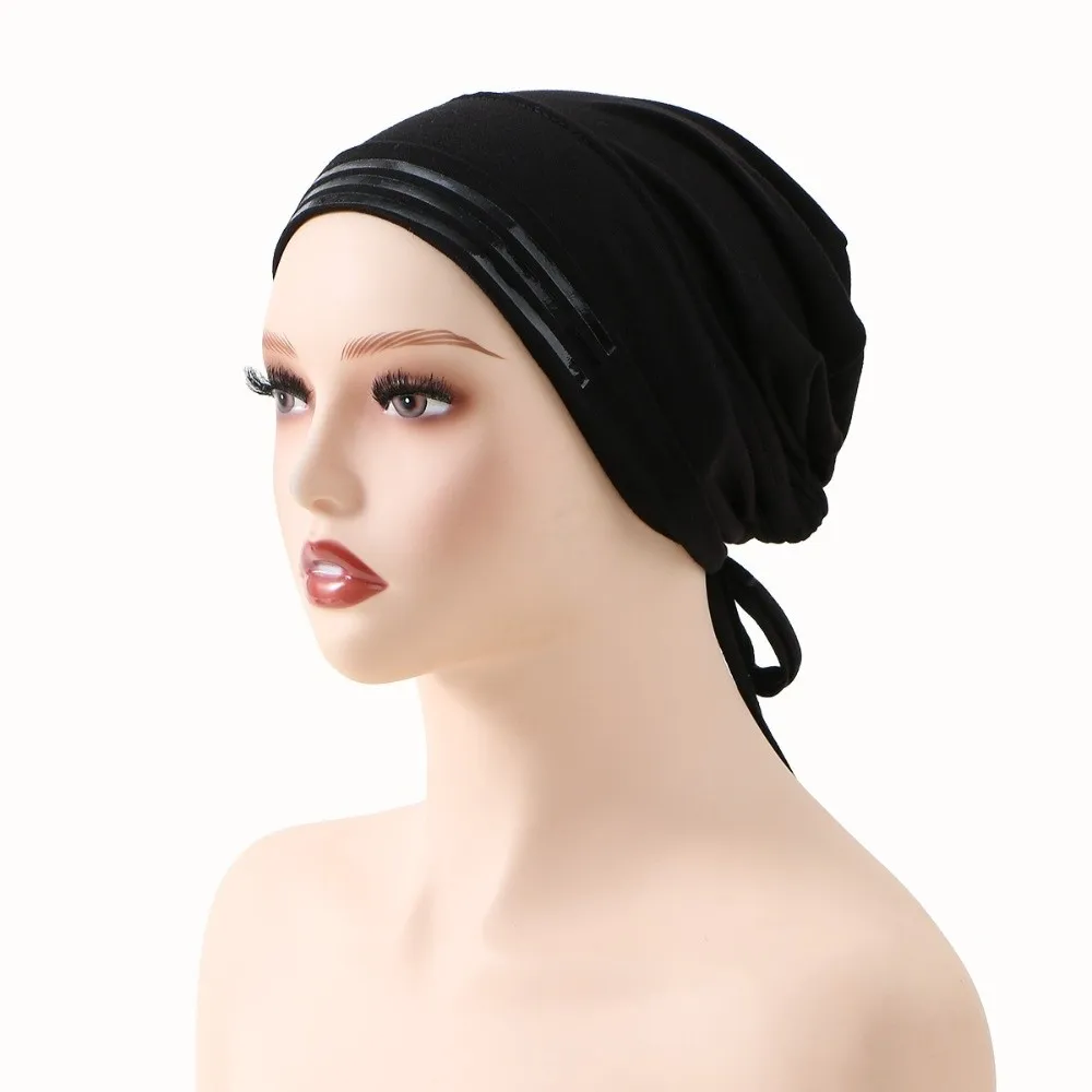 

Solid Color Muslim Hijab Cap Antislip Strips Instant Wear Elastic Turban Hat Stretch Material Breathable Undercap Scarf