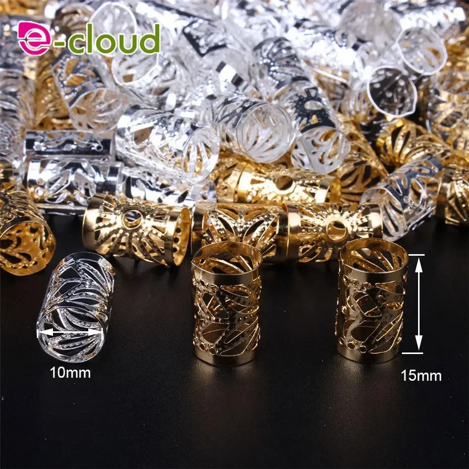 100 Pcs/Pack Hair Jewelry Rings 용 Braids Aluminum 레게머리 Beads Metal Cuffs, Golden 및 실버 Decorations Hair Clips