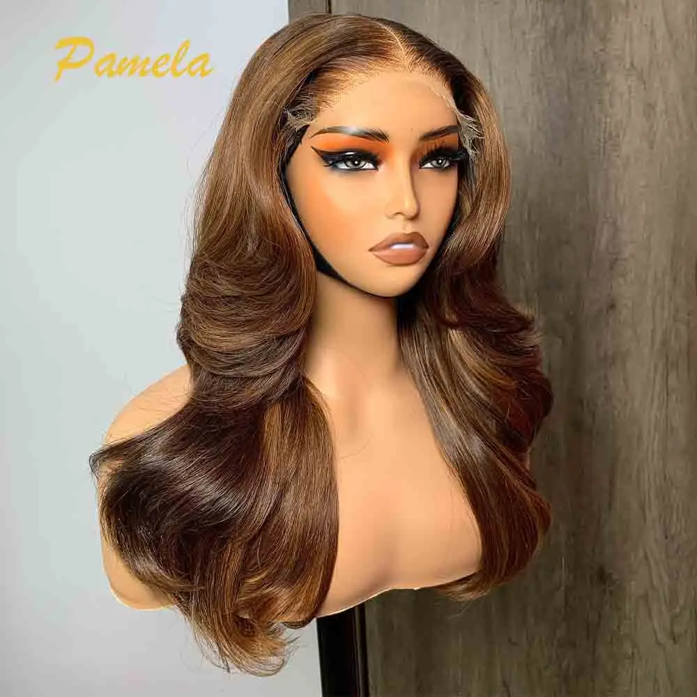 250% Density Body Wave Ombre 4/27 Blonde Colored 13x6 HD Transparent Lace Front Glueless Human Hair Wig Preplucked Ready To Wear