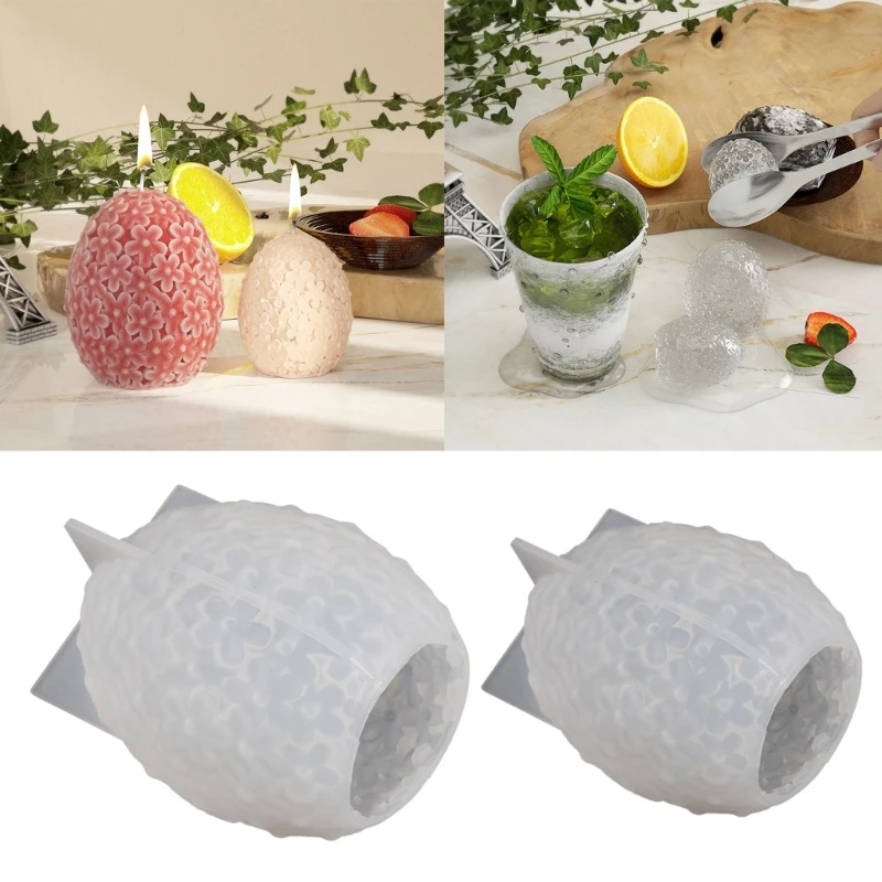 Molde de silicona grande R3MC para manualidades, molde de cera perfumada con forma de bola de huevo de flores, yeso hecho a mano, resina, jabón