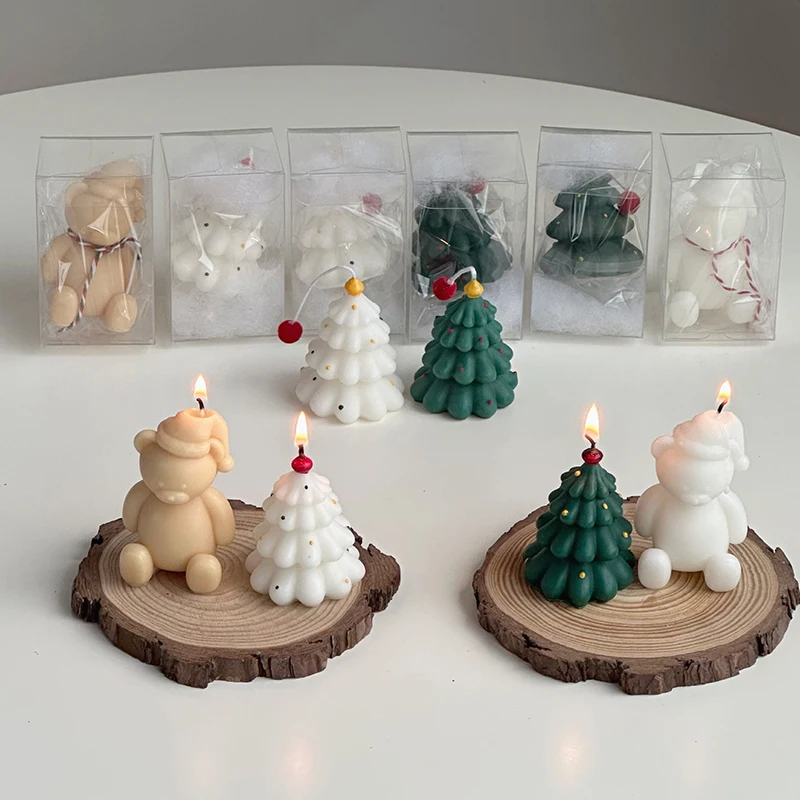 Christmas Tree Candle Christmas Decorations Cute Xmas Tree Bear Candle Decoration Christmas Gift 2025 New Year Party Supplies