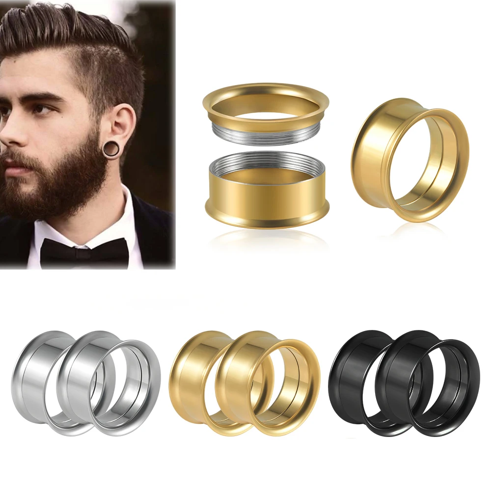 Steel Gold Silver Black Color Double Flared Ear Gauges Internally Threaded Ear Tunnel Expander Plugs Taper Piercing Jewelry