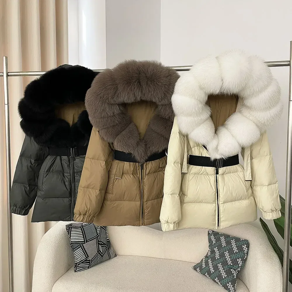 2024 Fashion Winter Puffer Jackets Women Real Fox Fur Hooded Thick Warm 90% White Duck Down Coat Female Parkas Waterproof Coats