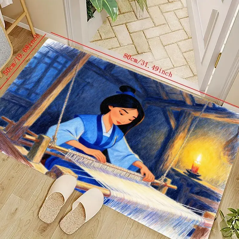 

1PC Mulan Weaving Disney Princess Theme Floor Mat, Anime Style Aesthetic Area Rug, Soft Non-Slip Washable Doormat for Living Roo