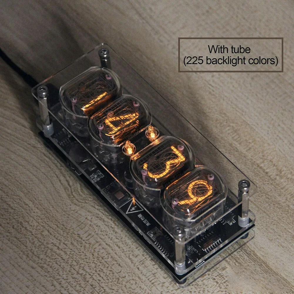 IN-12 Glow Tube Nixie Clock Fluorescent 225 Colors Light Display Time Date DC 5V High-grade Acrylic Clock Home Decoration Gifts