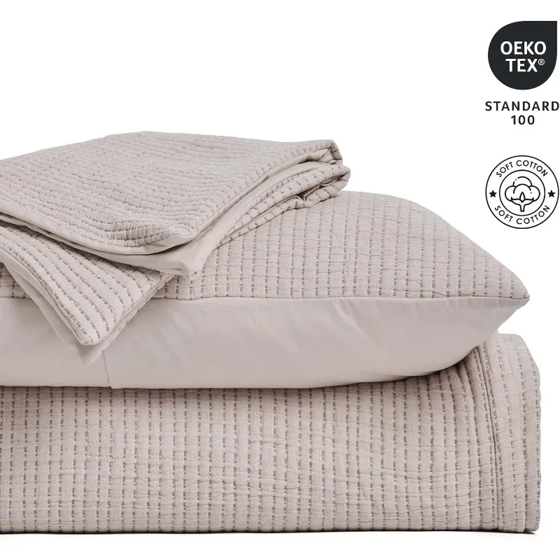 مفرش سرير من القطن الشاش، غطاء Matelassé فائق النعومة ومغسول مسبقًا، طقم سرير لحاف كينج كبير الحجم خفيف الوزن f