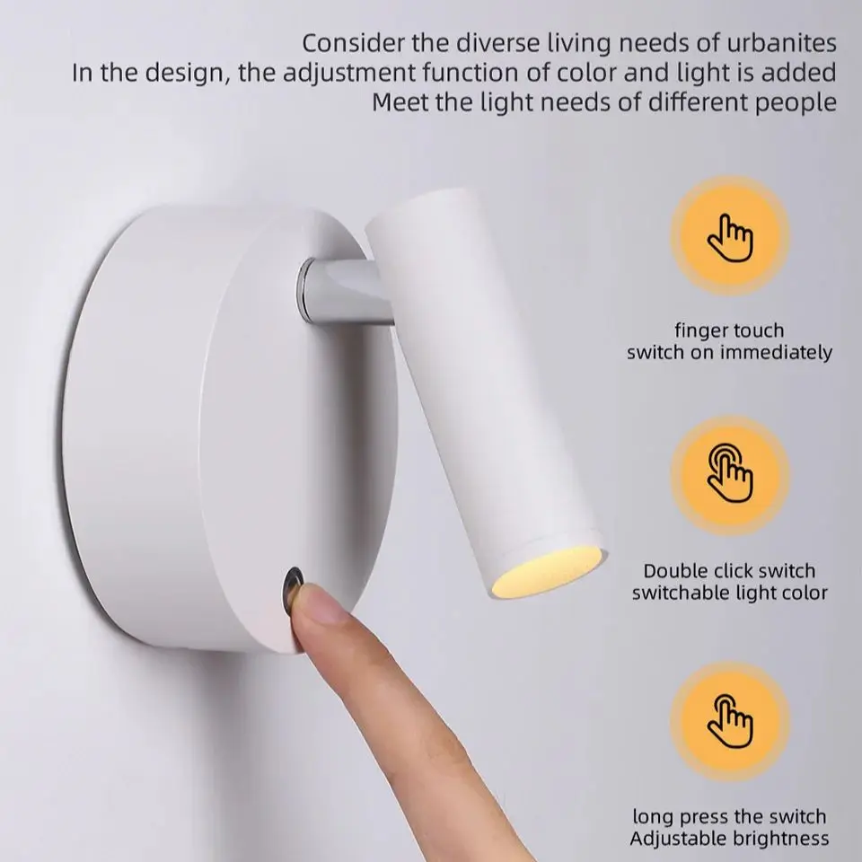 

Aisilan LED Magnetic Cordless Wireless Wall lamp Dimmable Touch Switch type-C USB Rechargeable Bedside reading Spotlight