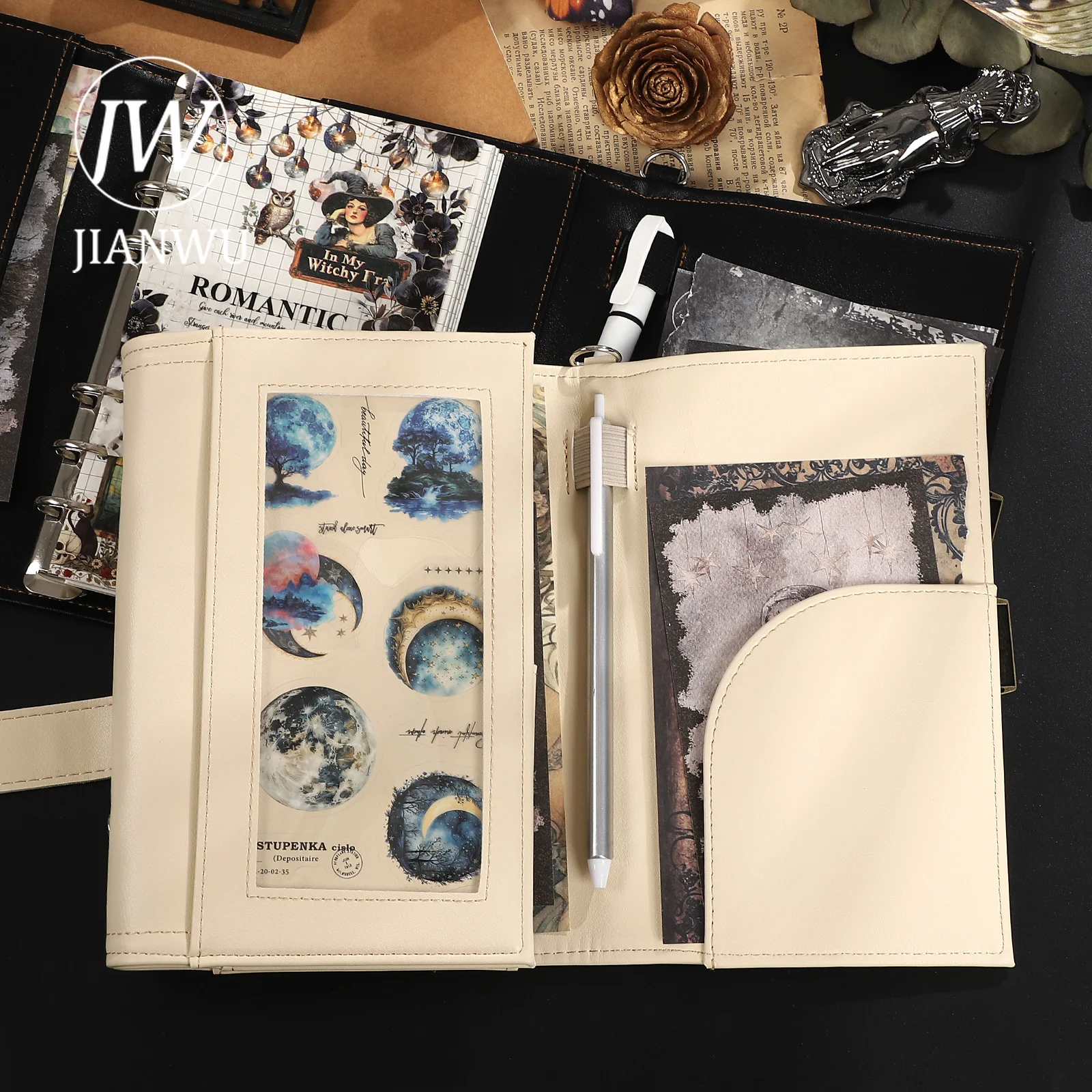 JIANWU A6 Vintage Belt Straps Shaped Cover Journal Material Collage Loose-leaf Notebook Student Supplies Stationery