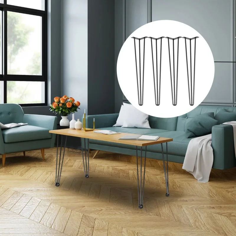 4Pcs Metal Table Legs 16-40 Inch 3-Rod Hairpin Furniture Legs DIY Home Bench Dining Desk Coffee Table Feet Accessories