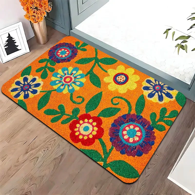 1pc Colorful Floral Rug – Bright Vintage Blossom Design, Cheerful Decorative Mat for Entryway & Porch