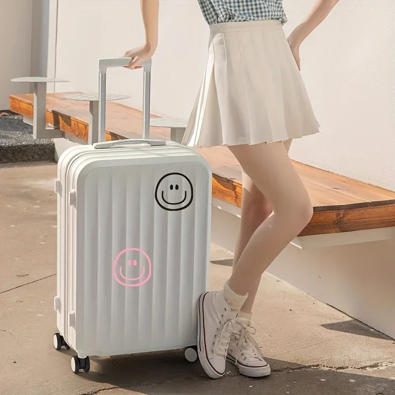 1PC 楽しいスマイリーフェイスカーステッカー、スタイリッシュなピンク&ホワイトデカール、車の外装インテリア用の耐久性のあるビニールステッカー、楽しい車の装飾