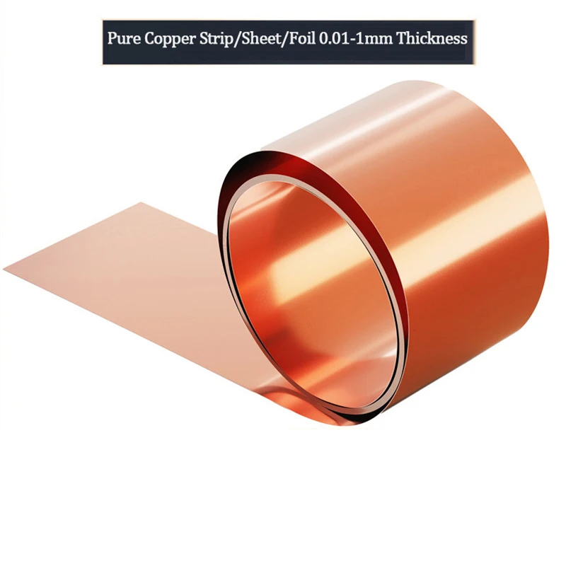 Pure Copper Strip Sheet Foil Roll 0.01-1mm x 10-600mm for Electrical Grounding Shielding Crafts DIY Flexible Conductive Material