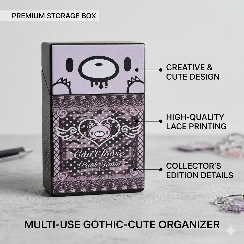 Image of Gothic Y2K Bären-Zigarettenetui Hartschalen-Zigarettenbox mit Herz-Spitzenmuster Feuchtigkeitsbeständiges Tragbares Raucherzubehör