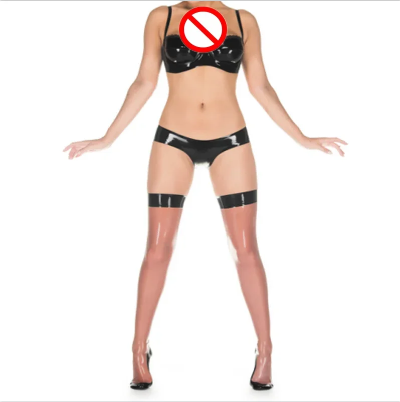 Sexy Clear and Black Natural Latex Unisex Stockings Rubber Fetish Lingerie Leggings Handmade Clothing For Female Male Cosplay