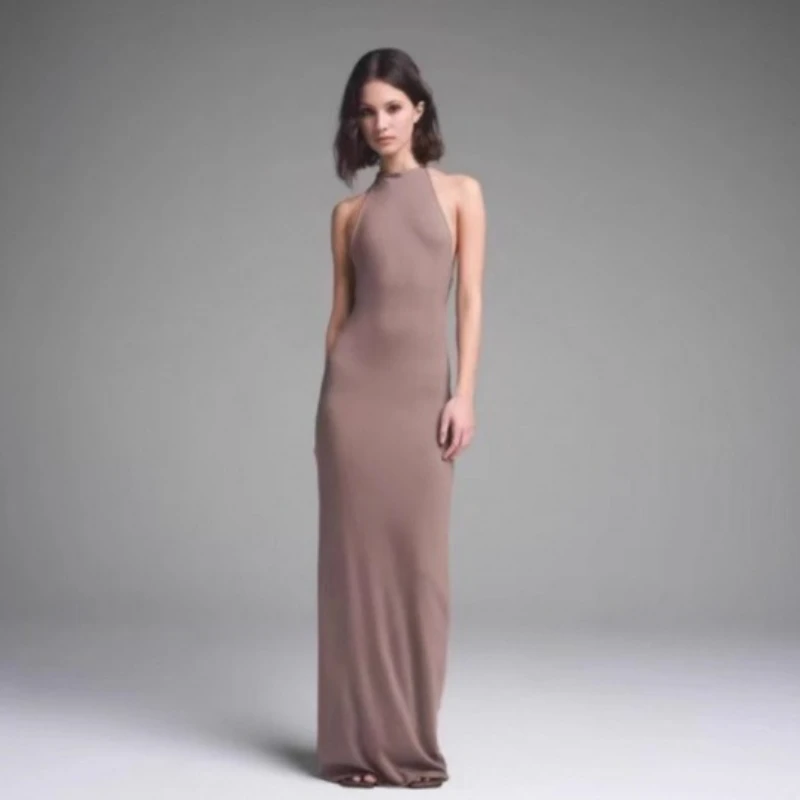 

SKIM KHY kylie the same CLOUD HALTER LONG DRESS sexy neck hanging sleeveless backless dress