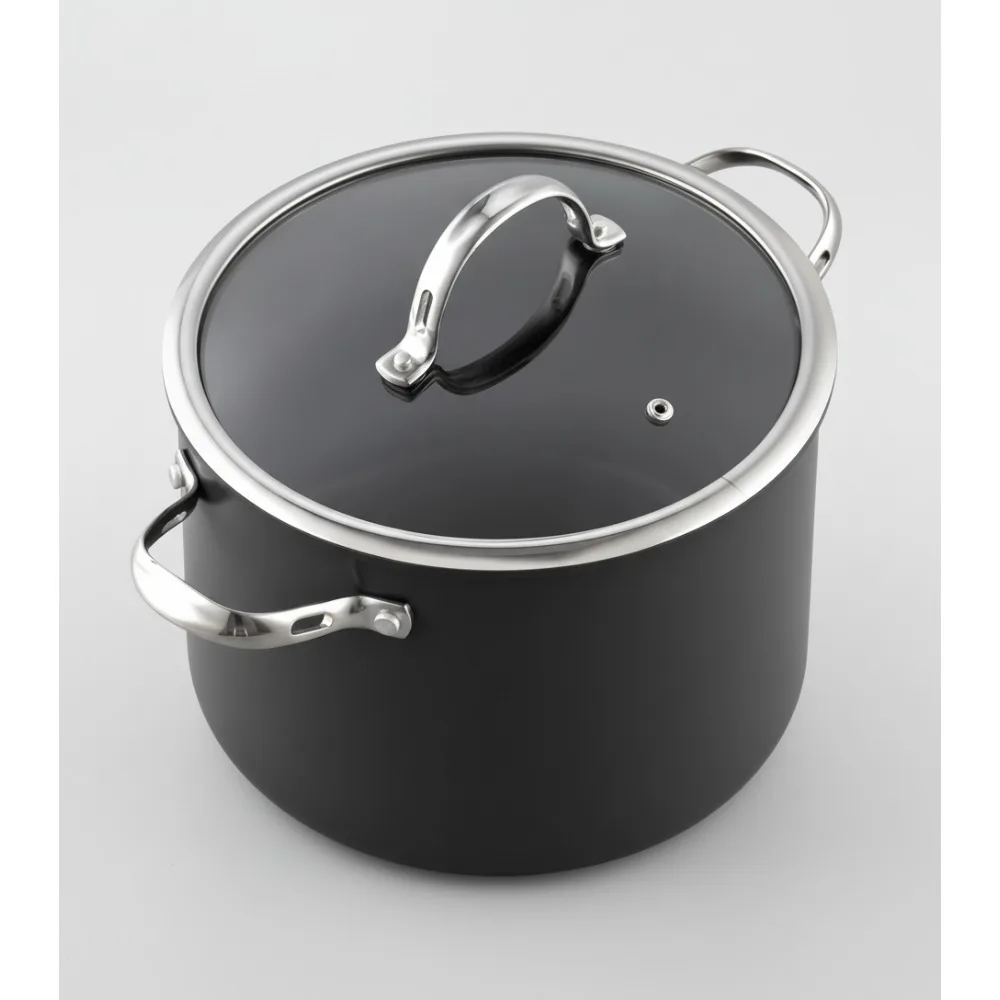 

8-Quart Nonstick Stockpot Dutch Oven with Glass Lid, Hard Anodized Multi-Purpose Soup Pot for Home Cooking