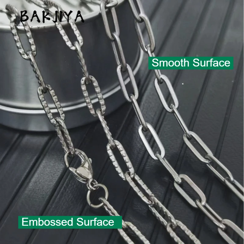 

5.3mm Pure Titanium Necklace - Flat Long O Chain, Unisex Industrial Style Lightweight Hypoallergenic Trend Jewelry Gift for Men