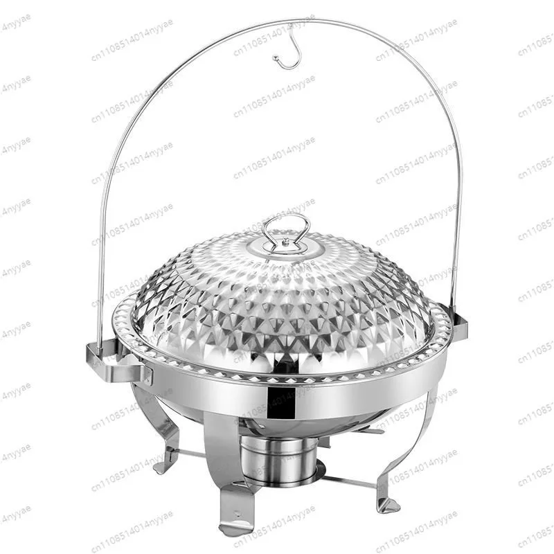 Hotel Banquet Chafing Dish - Diamond Pattern Stainless Steel with Alcohol Gel Fuel & Hanging Lid