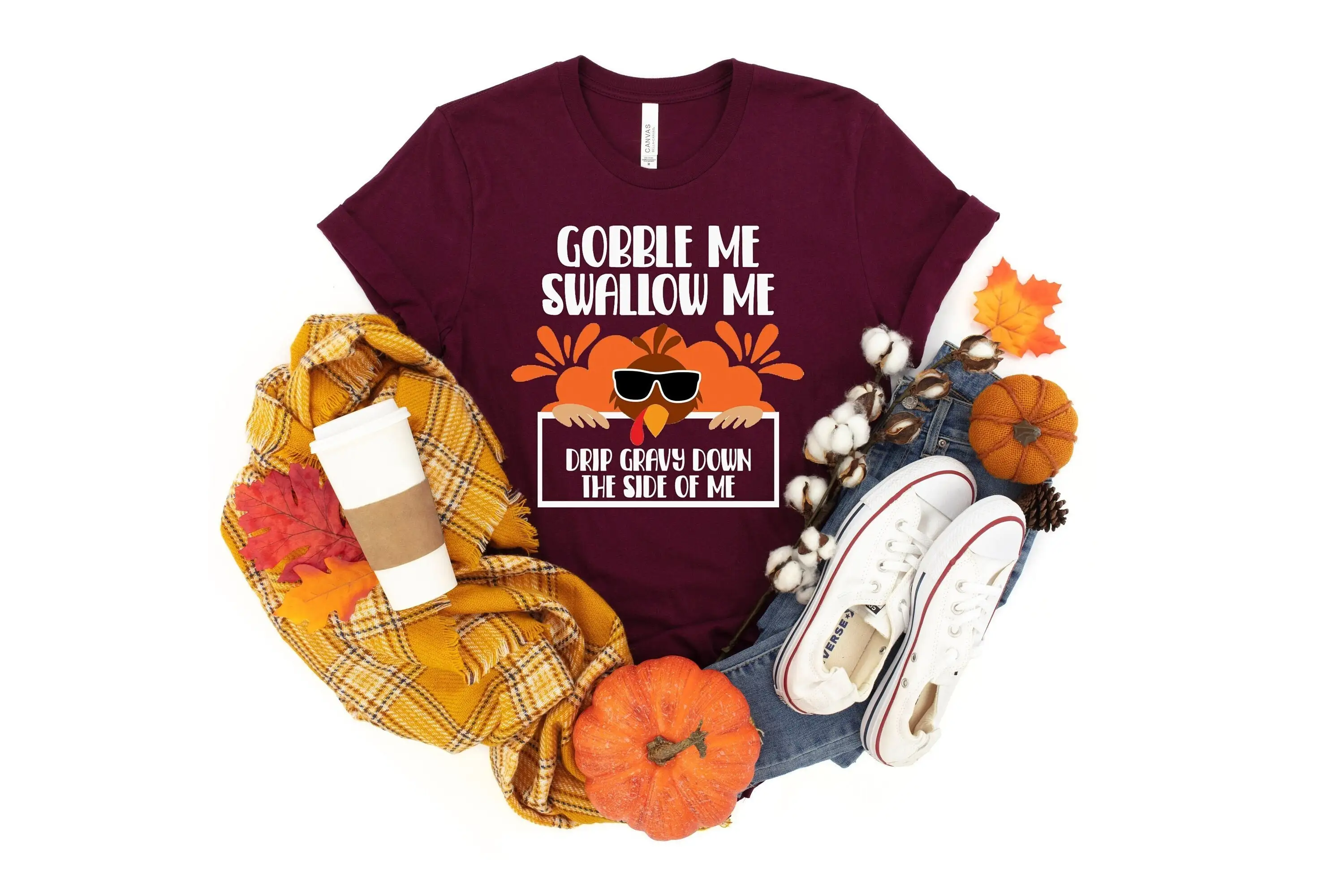 Gobble Me Swallow Drip Gravy Down The Side of T Shirt Happy Thanksgiving Funny Fall