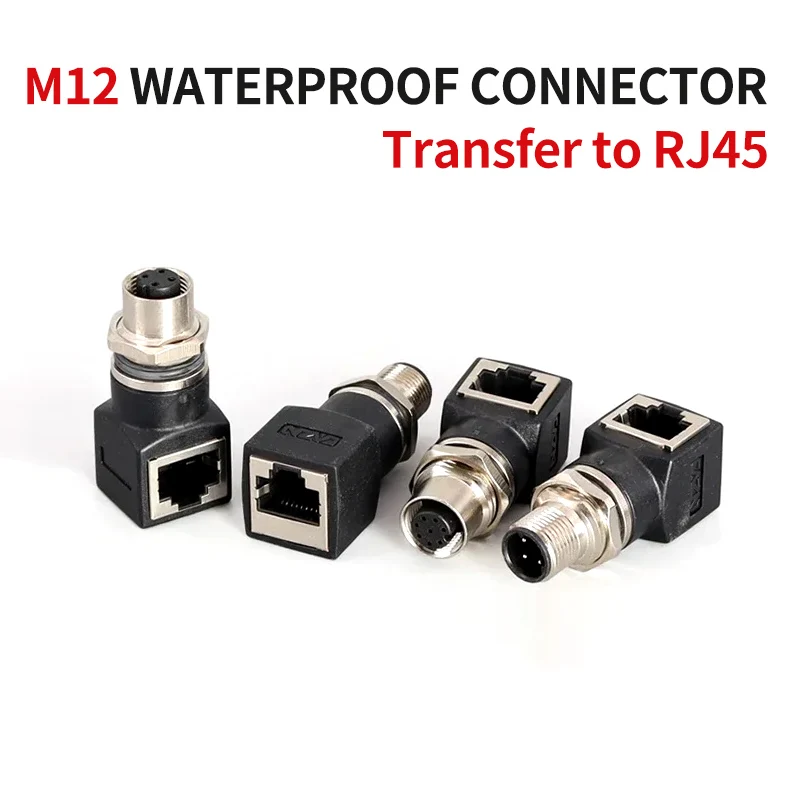 M12 To RJ45 Ethernet 4 P D-Type 8 Pin A-Type Female Ethernet Industrial Grade Network Cable Adapter IP67