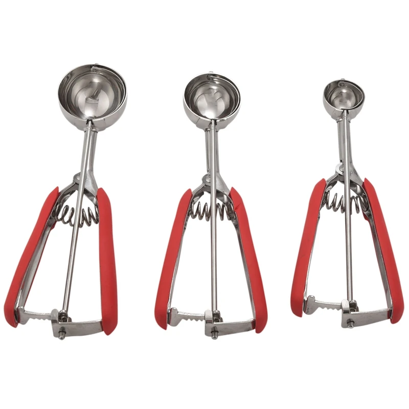 Stainless Steel Kitchen Fruit Ice Cream Scoop Set,Cookies Spoon Food Portioner Scoop Salad Meatball Pastry Tools,3 Pcs