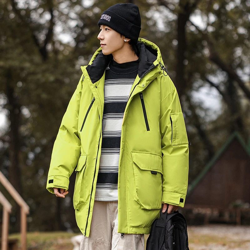 

Winter Men Long Down Jacket Parkas Couple Solid Color Fashion Hooded Waterproof Thick Warm High Quality Puffer Coat Streetwear