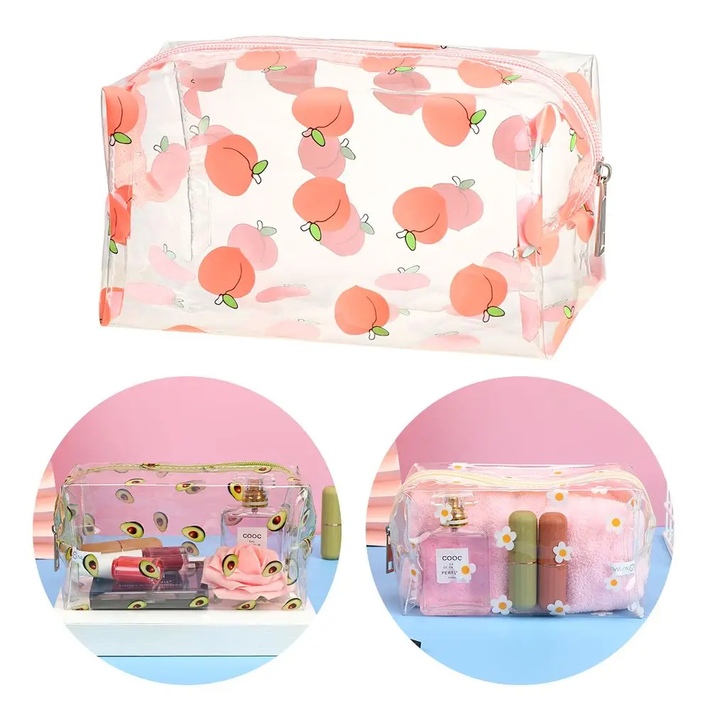 Cute Print Toiletry Organizer Clear Travel Cosmetic Bag borse per il trucco trasparenti per le donne ragazze Avocado Flower Peach