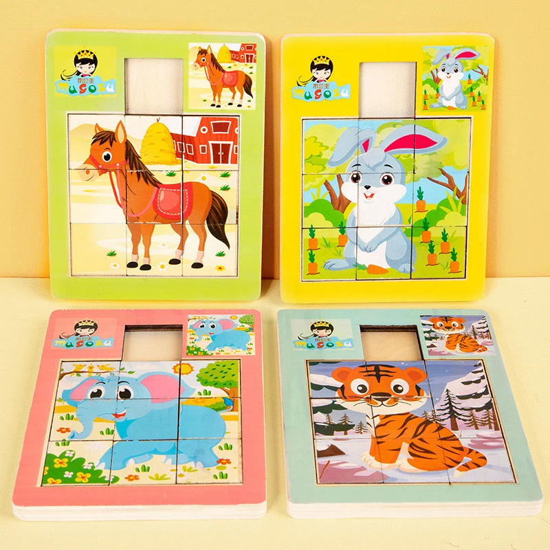

High Quality Interesting Wood Animal Sliding Puzzle Movable Toy Dinosaur Toy Brain Training Gift