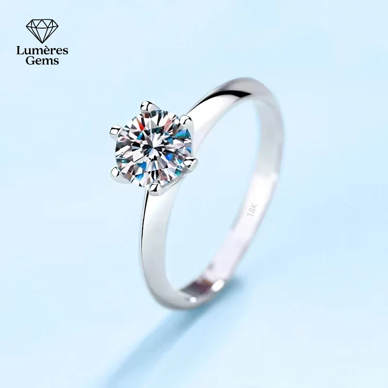 

18K White Gold Moissanite Diamond Six-Pronged Setting Wedding Bands for Women VVS1 D Color Fine Jewelry Birthday Gift 1/2/3/5CT