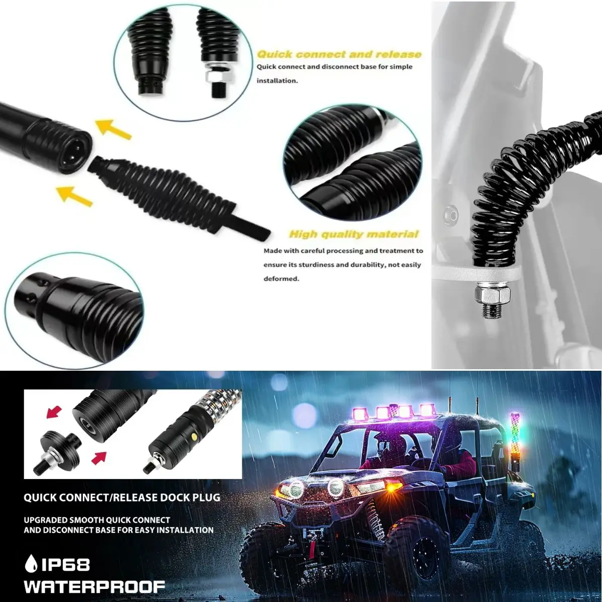 2PCS 1FT موٹی ایل ای ڈی وہپ اسپائرل چیزنگ آر جی بی فیٹ وہپ لائٹس برائے اے ٹی وی کین ایم پولارس فار اسپائرل ایل ای ڈی وہپ لائٹس