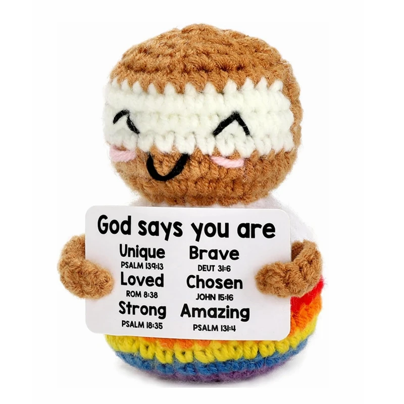 Funny Emotional Support Positive Crochet Color Boy Cute Doll Christmas Home Decoration Handmade Knitted Desktop Ornament Gift