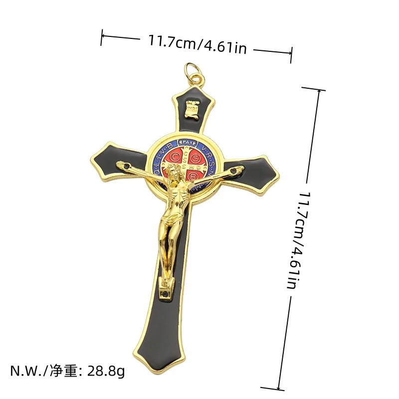 Hand-Painted Enamel Cross Pendant Metal Wall Hanging Decor for Living Room Vintage Religious Home Art (Gold/Black) General decor