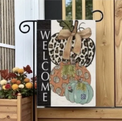 Garden Flag Fall Welcome Pumpkins 12” X 18” Burlap Blend, Doublesided JJE DDI GGX