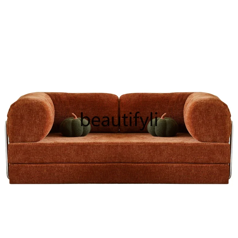 Retro corduroy fully dismantled and washed fabric sofa bed modern straight row double