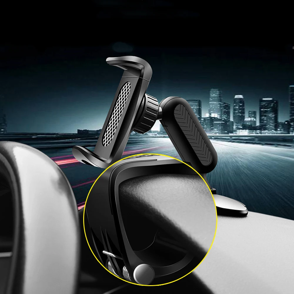 1Pc 360 Angle Rotatable Car Interior Dashboard Mount Stand Mobile Phone GPS Bracket Clamp Clip Black Universal Auto Accessories