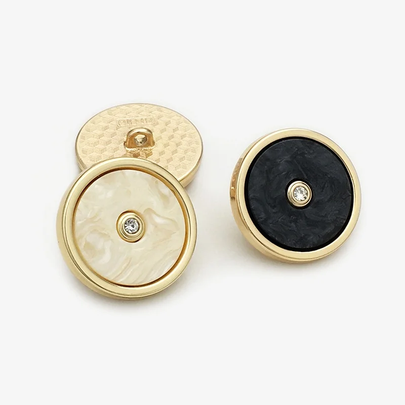 10pcs Black Rhinestone Inlaid Resin Metal Mixed Buttons, Double Layer Buttons for Winter Coat, Blazer & Woolen Overcoat