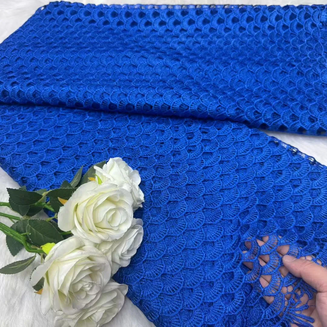 

African Fabric Lace High Quality 5 Yards 2025 In Green Royal Blue Lace Fabric Dord Guipure Lace Fabric For Evening Dress A1249-1