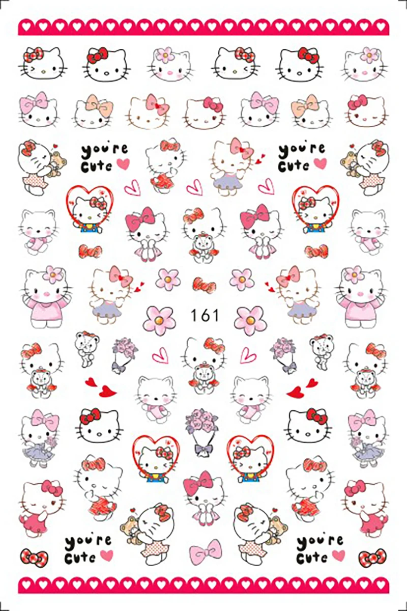 1PCS Cartoon Hello Kitty Nail Stickers 3D Sanrio Nail Art Decoration Anime Stickers For Nails Cute Kuromi Press On Nails Sticker