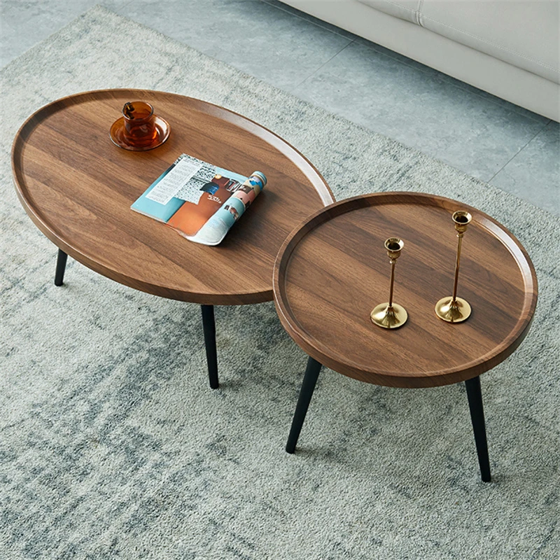 Light Luxury Oval Wood Table Coffee Living Room Furniture Home Coffee Table Tray Creative Round Sofa Side Tables Tatami Table