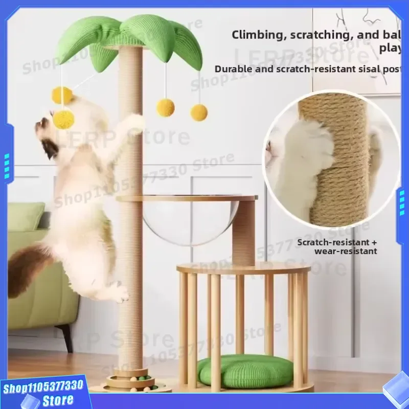 Modern Space Saving Cat Tree with Integrated House and Scratching Board for Indoor Living Room Pet Supplies Furniture Indoor
