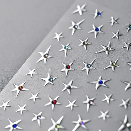 Imagen 2 del producto Diamantes de imitación coloridos estrella láser bronceado oro plata perla 5D relieve autoadhesivo decoración de uñas pegatina 3D calcomanías de manicura