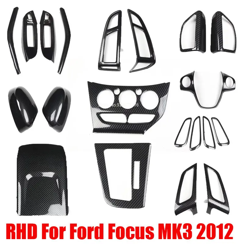 RHD For Ford Focus MK3 2012 ABS Carbon Fiber look rear air vent cover window swtich steering wheel cover inner door bowl cover