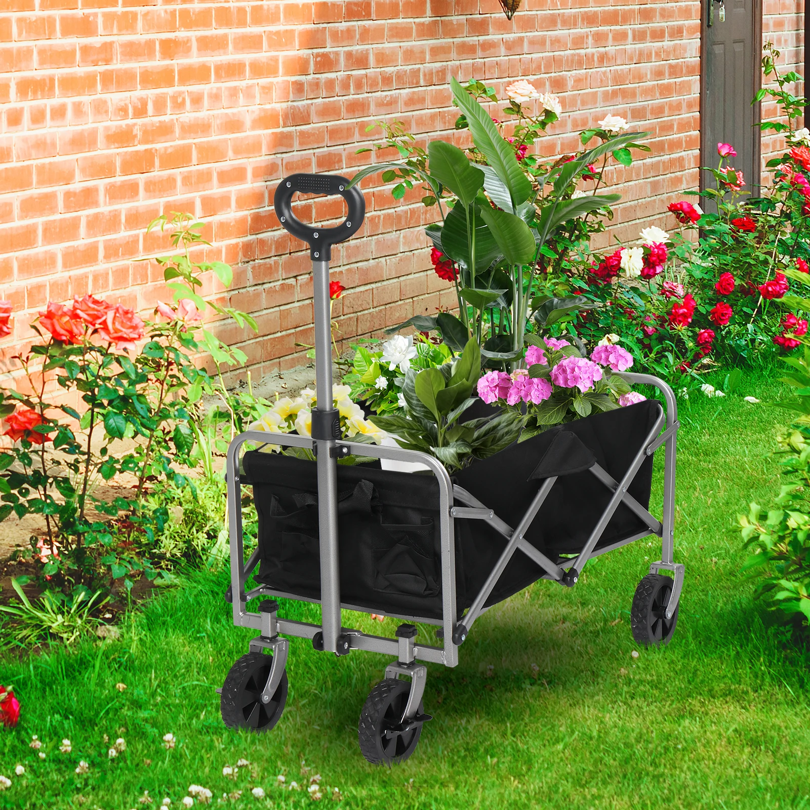 

Camping Cart Garden Folding Car 74.5*45.5*84Cm Black Cloth Silver Frame 600D Oxford Cloth Steel Frame Flat Discount 100Kg