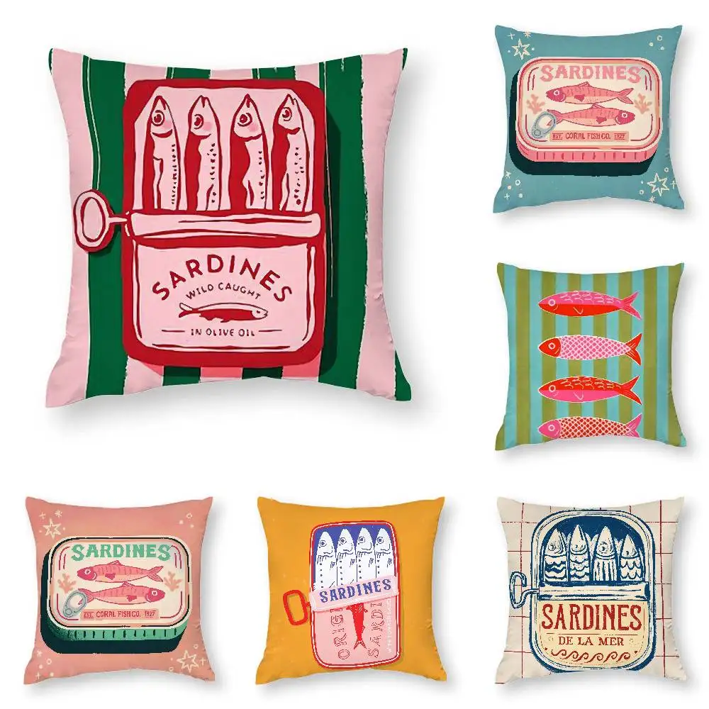 Funda de almohada con forma de sardina y encanto costero, fibra de poliéster con estampado 3D, 40x40cm, decoración para el hogar, regalo de Festival