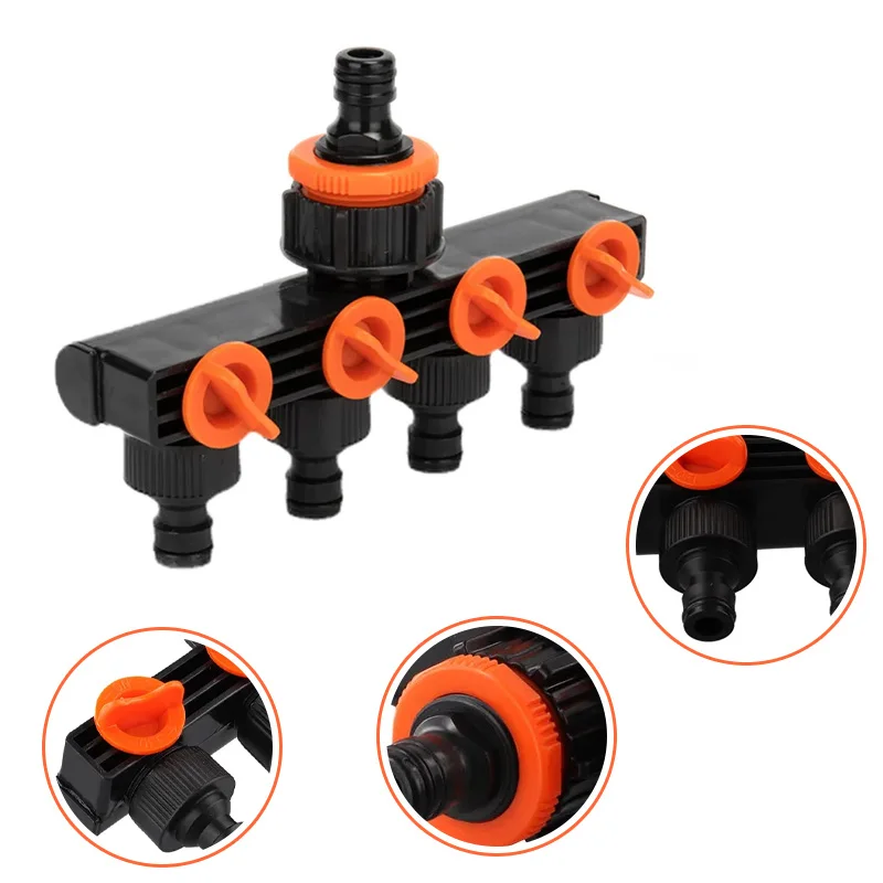 plastic Garden Watering Connector Distributor Faucet 4Way Hose Diverter With Valve Water Distributor For Outdoor Faucet Sprinkle