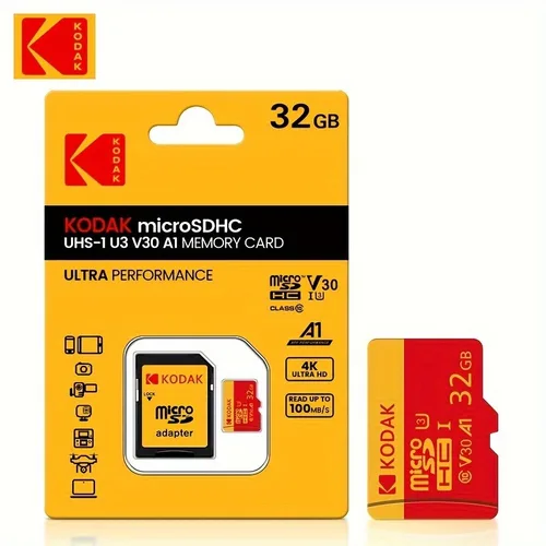 Imagen 2 del producto Adaptador de tarjeta MicroSDXC de alta velocidad Kodak - 32 GB-256 GB, UHS-I U3 V30 A1, para computadoras portátiles, teléfonos inteligentes, vigilancia y cámaras de salpicadero