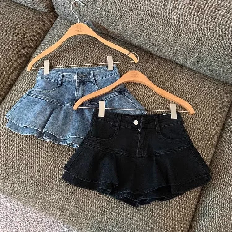 Short Denim Skirt-pants Grils Children Sweet Cute Fashionable Comfortable Solid All-matching Grils Children Korean Casual