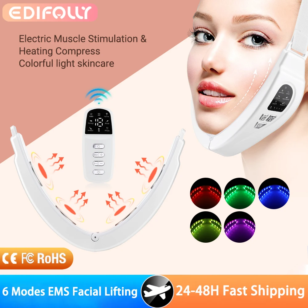 6-modi EMS Facial Lifting Device Lichttherapie Microcorriente Facial Muscle Exerciser Gezicht Massager Chin-up Huidverzorging Machine